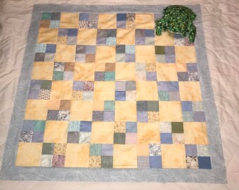 Unfinished quilt top baby / wall hanging / lap light blue and light orange.