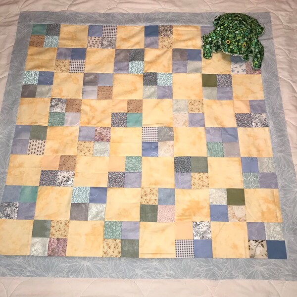 Unfinished quilt top baby / wall hanging / lap light blue and light orange.