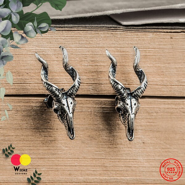 Goat Head Stud Earring | Sheep Head  Stud Earring | Punk Gothic Style | Death Angle | 925 Sterling Silver | Gothic Punk Retro