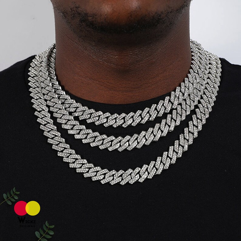 thumbnail image 2 of Hip Hop Iced Out Rappers Miami Cuban Links Silver Moissanite Diamond Chain Necklace At ₹ 39890 2 of 13