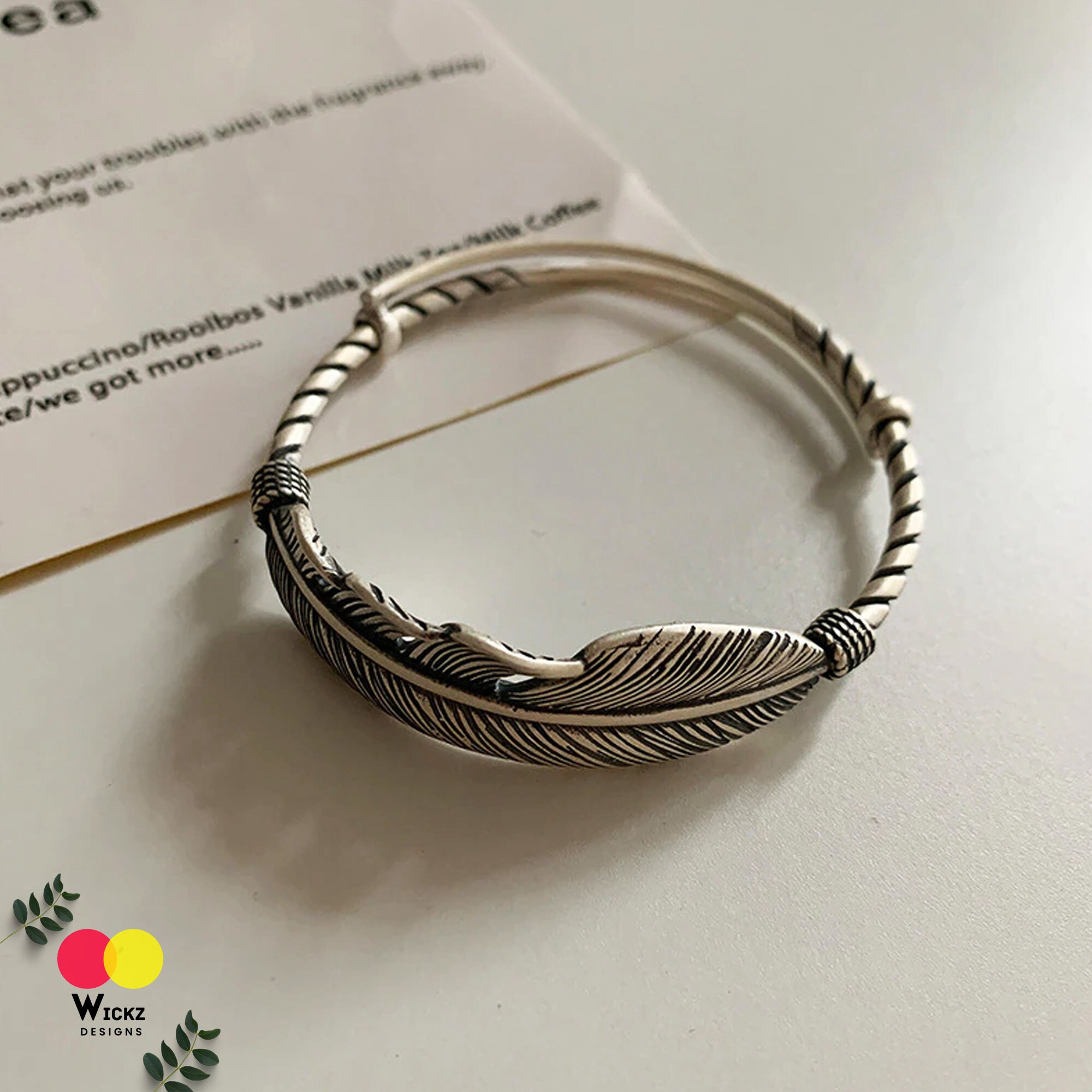 Feather Bracelet for Women, Stunning Hand Crafted 925 Silver Bangle ...
