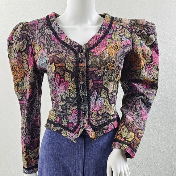 Vintage Mutton Sleeve Floral Tapestry Jacket by Ca