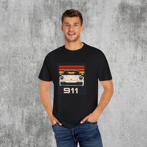 Porsche 911 Black Unisex Garment-Dyed T-shirt, Porsche Lover Gift, Classic Car Tee, Vintage Car Shirt, Automotive Apparel