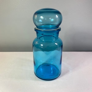 Vintage Belgium Apothocary Jar - Bubble Lid - Blue - 9&quot; Tall