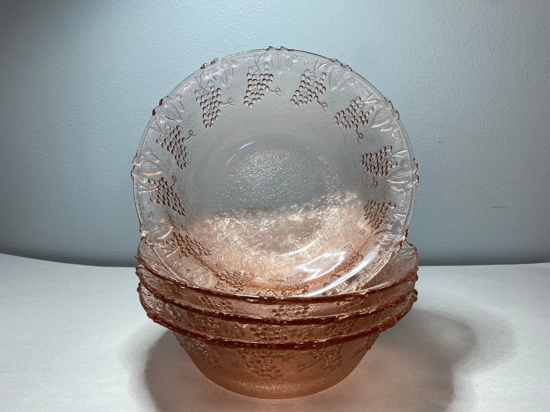 Vintage 1950s Pink Depression Glass Bowls, Grape Motif Design Etsy
