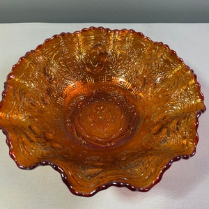 Vintage Fenton Bowl - 8&quot; Persian Medallion - Orange Marigold Carnival