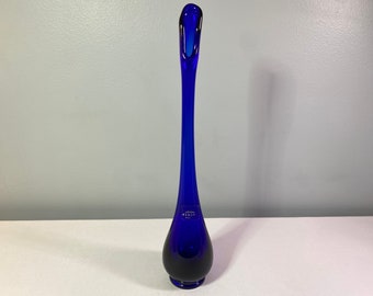 Vintage Bud Vase - Viking Glass - Cobalt Blue - With Sticker - 12" tall