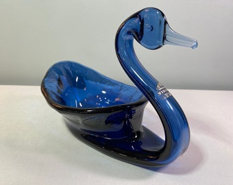 Vintage Candy Dish - Viking Glass Co - Swan Bowl - With Sticker - #7271 - Cobalt Blue