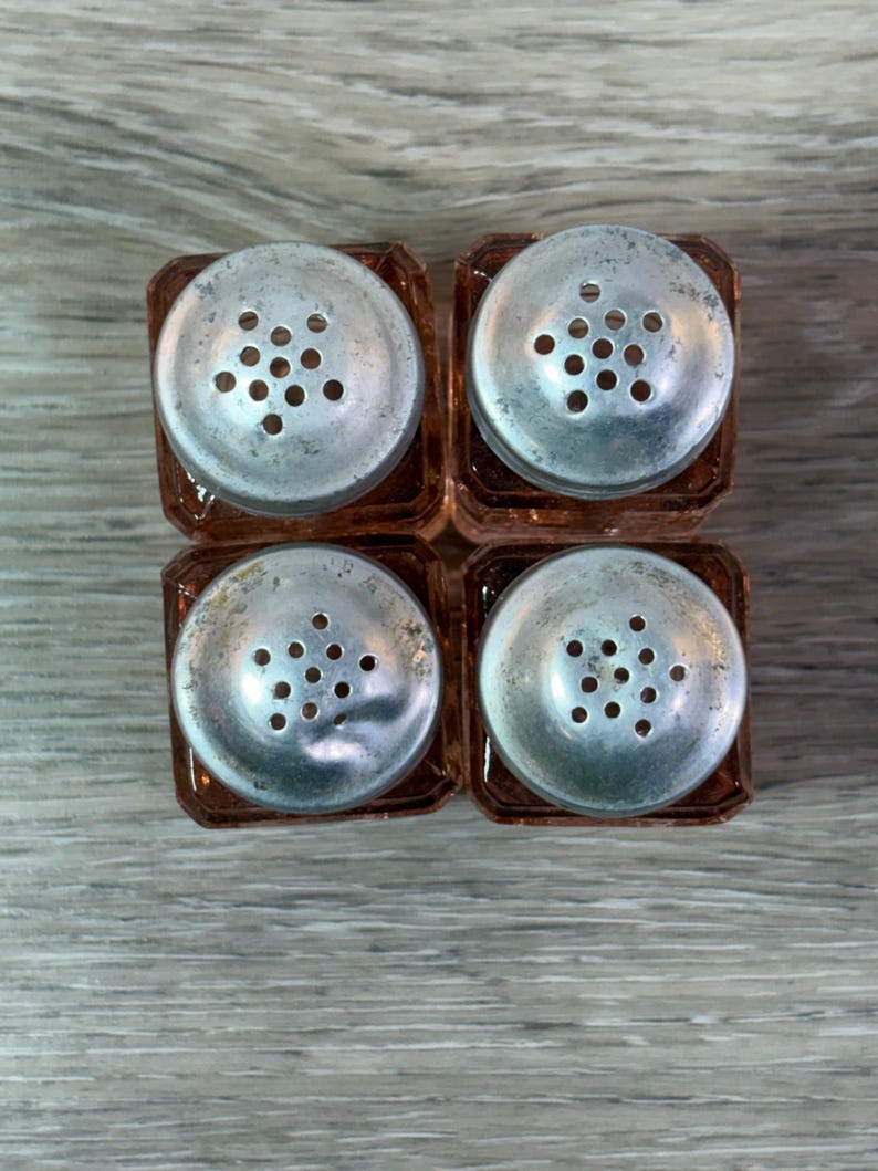 Vintage Anchor Hocking Pink Salt and Pepper Shakers - Manhattan Pattern ...