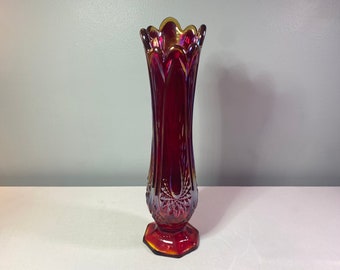 Vintage Indiana Glass - Iridescent Sunset - Heirloom Vase - Amberina Carnival Glass - #2294
