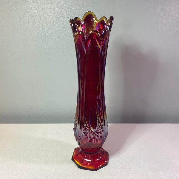 Vintage Indiana Glass - Iridescent Sunset - Heirloom Vase - Amberina Carnival Glass - #2294