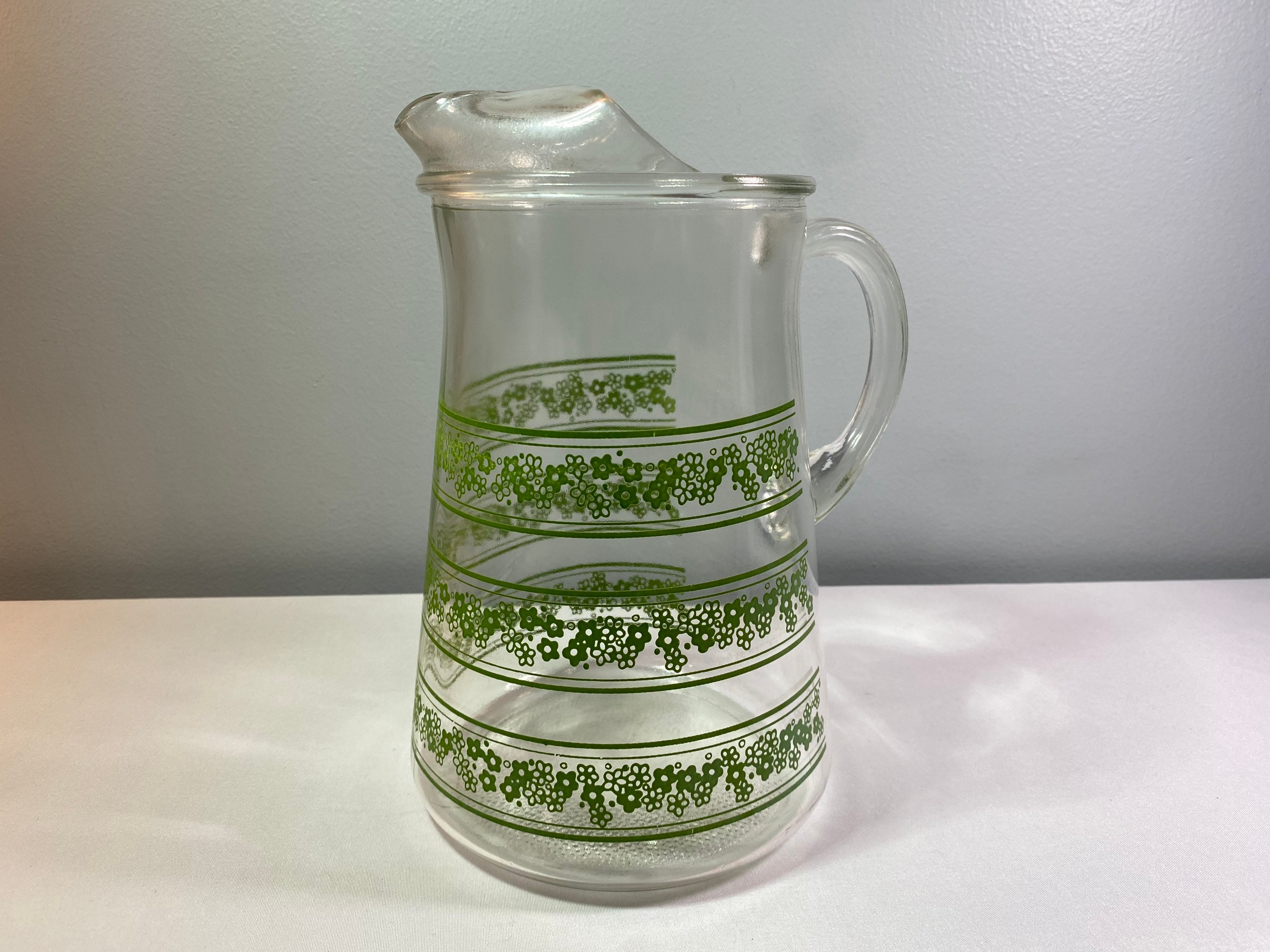 Spring Blossom Carafe Pyrex Pitcher Green Flowers Vintage Pitcher Vintage 