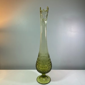 Vintage Avocado Green Fenton Pedestal Hobnail 21” Swung Vase