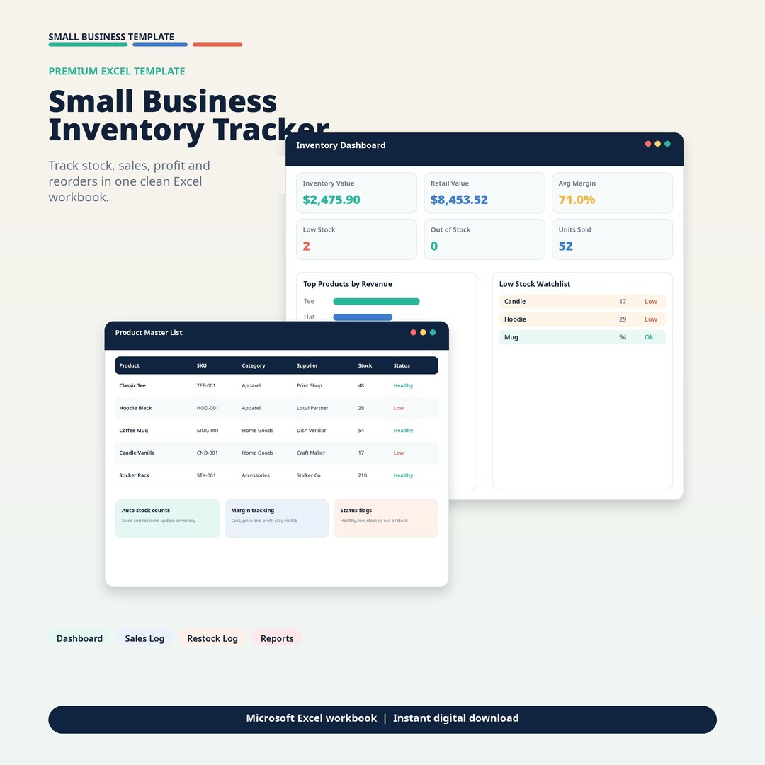 Small Business Inventory Tracker | Excel Inventory Template | Stock ...