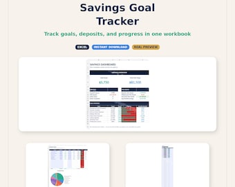 Savings Goal Tracker Spreadsheet | Track Funds, Deposits, Progress (Google Sheets Excel)