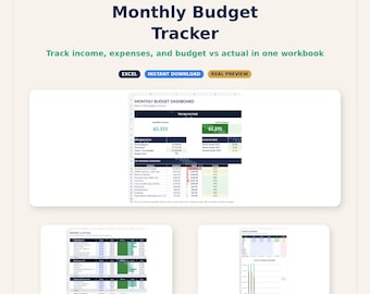 Monthly Budget Tracker Spreadsheet | 50/30/20 Budget Planner (Digital Download)