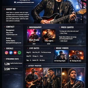 Musiker EPK Builder | Mall för elektronisk presskit (HTML-app)