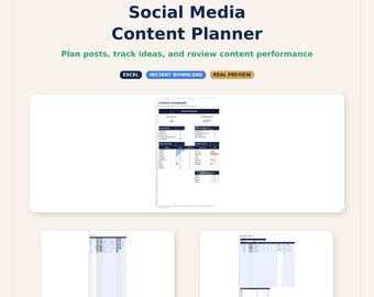 Social Media Content Planner | Calendar, Tracker, Ideas Bank (Google Sheets Excel)