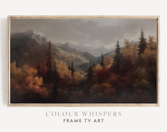 Autumn Forest Oil Painting for Samsung Frame TV, Fall Mountain Landscape (Instant Download)