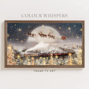 Christmas Frame TV Art | Magical Christmas Steam Train TV Art | Santa Reindeer Christmas Art | Instant Download