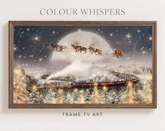 Christmas Frame TV Art | Magical Christmas Steam Train TV Art | Santa Reindeer Christmas Art | Instant Download
