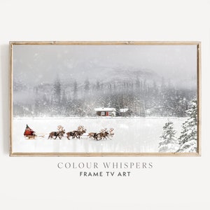 Samsung Frame TV Art, Santa Sleigh and Reindeer Scene, Christmas Village Painting, Snowy Winter Frame TV Art, Holiday Decor Instant Download