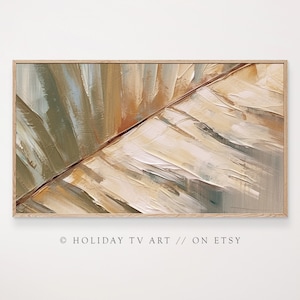 Beach Oil Painting, Palm Leaf Oil Painting, Samsung Frame TV Art, Summer Boho Oil Painting, Instant Download