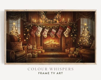 Christmas Frame TV Art | Christmas Fireplace Scene | Cozy Winter Oil Painting | Instant Download