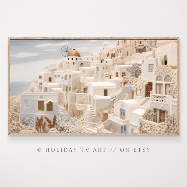 Santorini Frame TV Art Embroidery Textured TV Art Greece Coastal TV Art Spring tv Art Summer tv Art Greece tv Art Downloadable Tapestry