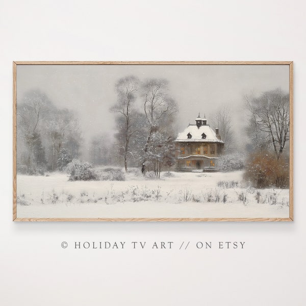 Winter TV Art, Winter Village Oil Painting, Christmas Frame TV Art, Winter Wonderland, Snowy Landscape, Samsung Frame TV, Instant Download
