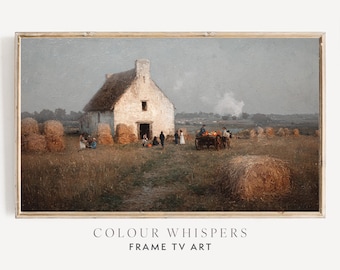 Thanksgiving Frame TV Art: Ernte der weißen Hütte Ölgemälde (Digitaler Download)