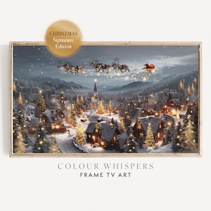 Christmas Frame TV Art | Christmas Village TV Art | Santa and Reindeer Scene | Winter Oil Painting | Holiday Decor | Instant Download