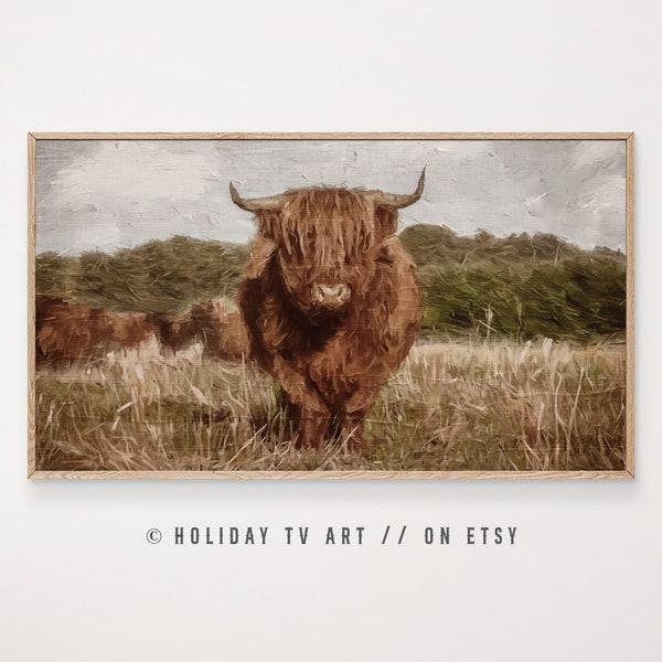 Highland Cow Frame TV Art Highland Cow Oil Painting Frame TV Art Farmhouse Frame TV Art Nature tv Art Downloadable Farmhouse Painting