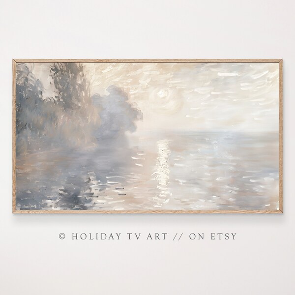 Abstract Coastal Oil Painting, Beach Oil Painting, Samsung Frame TV Art, Spring Summer Oil Painting, Instant Download