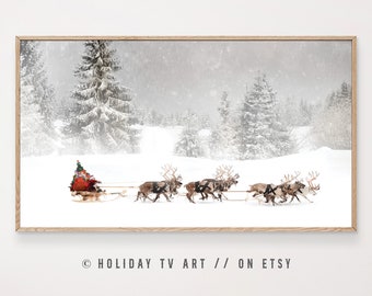 Christmas Frame TV Art Samsung Frame TV Art Snow Frame TV Art Santa Claus Frame tv Santa and Sleigh tv Art Reindeer Frame tv Winter Frame tv