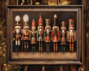 Arte navideño vintage para pared / Lámina navideña de soldados cascanueces / Arte festivo de invierno para pared / Descarga instantánea