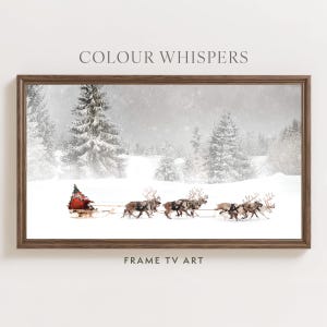 Christmas Frame TV Art | Santa Sleigh Scene | Samsung Frame TV Christmas | Holiday TV Decor | Reindeer Snowy Landscape | Instant Download