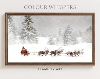 Christmas Frame TV Art | Santa Sleigh Scene | Samsung Frame TV Christmas | Holiday TV Decor | Reindeer Snowy Landscape | Instant Download