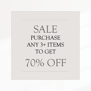 May include: A white square with black text that reads "SALE PURCHASE ANY 3+ ITEMS TO GET 70% OFF".
