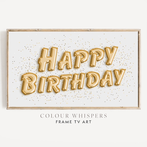 Marco de globo de cumpleaños para TV, arte con confeti dorado (descarga digital)