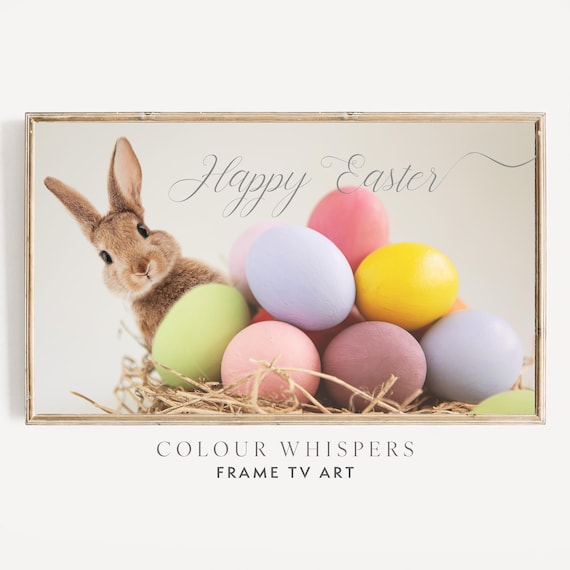 Easter Bunny TV Art, Pastel Eggs, Spring Decor (Digital Download)