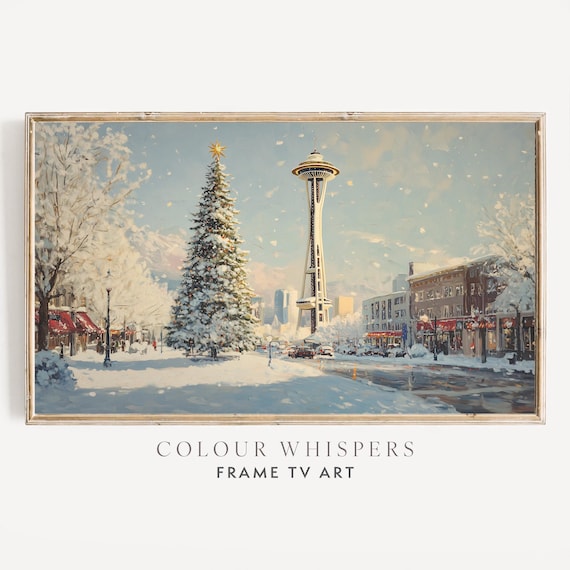 Seattle Christmas Scene, Digital Oil Painting, Frame TV Art (Digital Download)