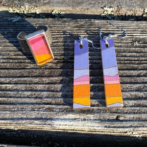 Drop earrings , Puget Sound Landscape collection, rectangle, 2ʼ drop