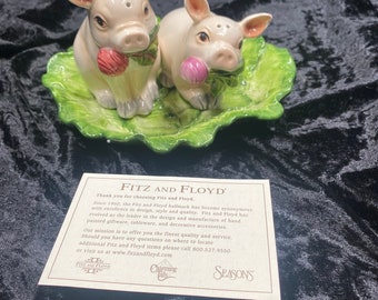 Fitz and Floyd French Market Pig Salz- und Pfefferstreuer mit Kohlblatteinsatz