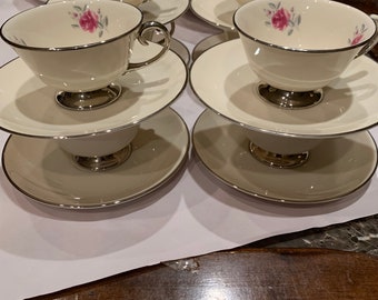 Flintridge Platinum Rose - Teacups And Saucers - Set Of Eight