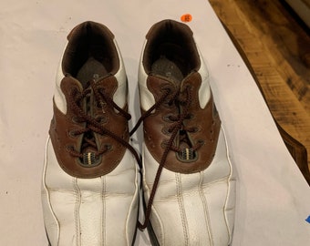 Zapatos de golf Footjoy - Blanco con marrón - Talla 8.5 - Usados