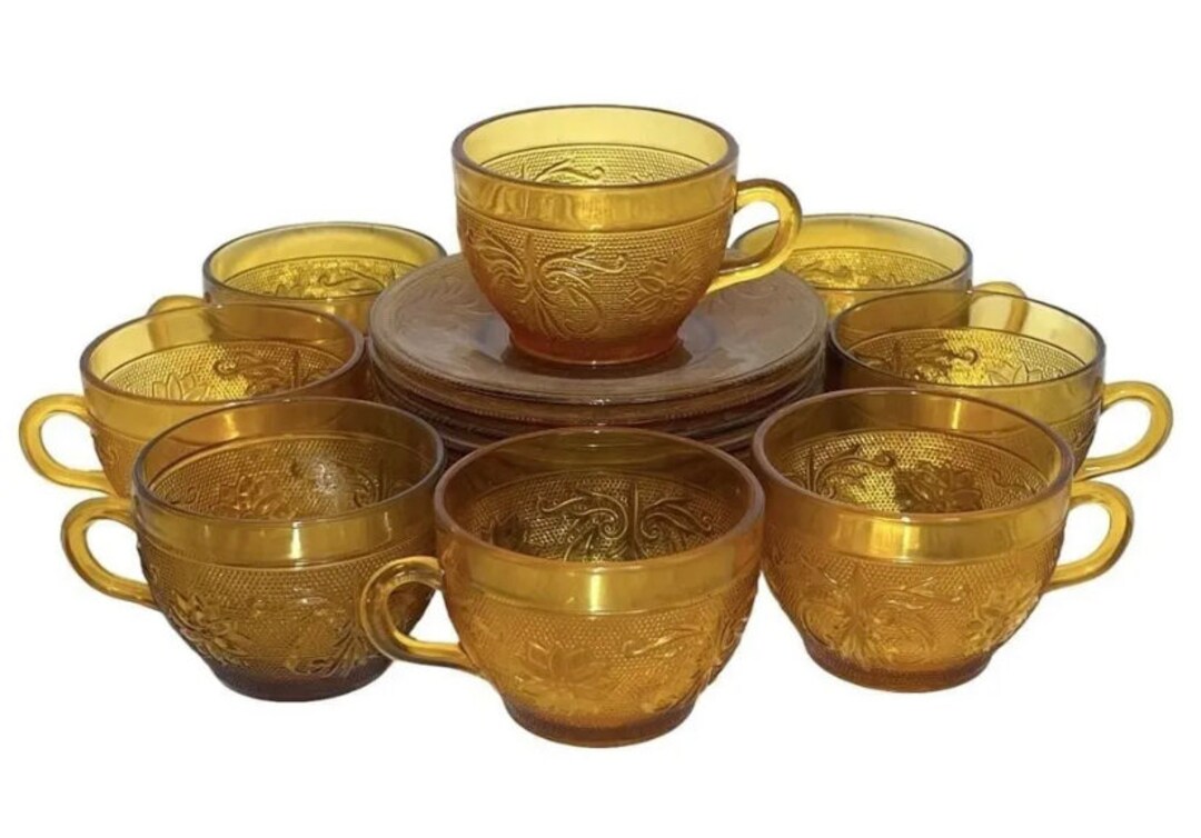 Indiana Tiara Pressed Sandwich Glass Amber Tea Coffee Cups & Etsy
