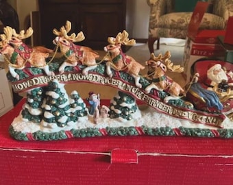 Fitz & Floyd Night Before Christmas Santa Sleigh Reindeer Candle Holder With Box