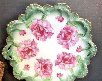 MZ Moritz Zdekauer Cabinet Plate 10" Mold 18 Points Green Floral Gold 1900-1909