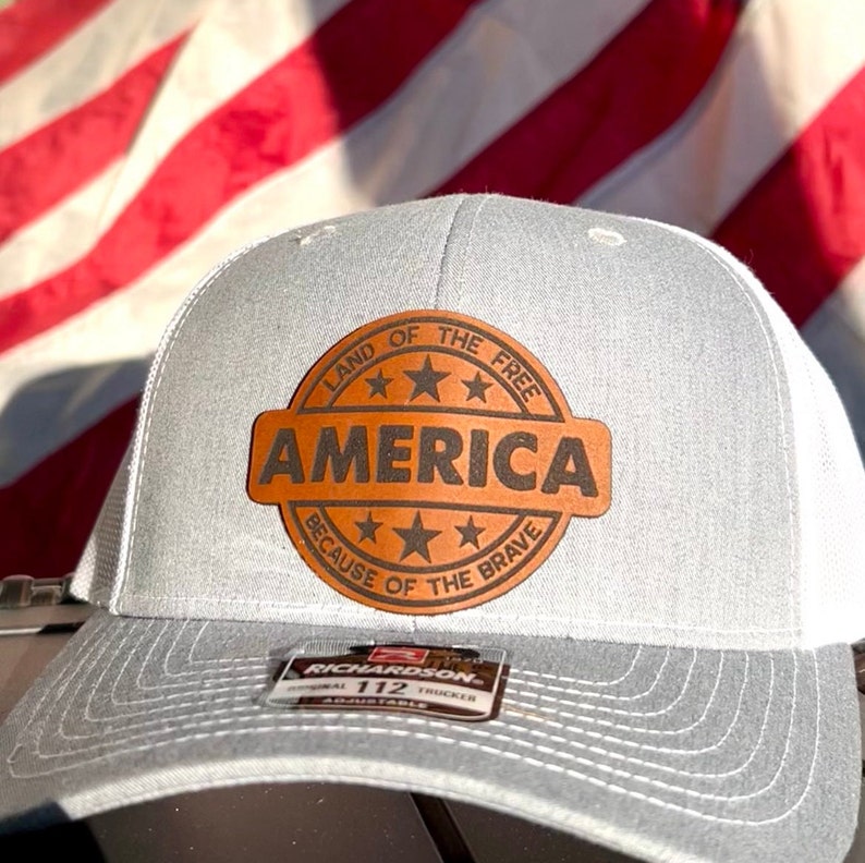 America Custom Trucker Leather Patch Hat American Flag Etsy